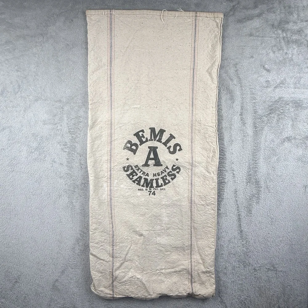 Vintage Bemis A Seamless Cloth Cotton Grain Feed Flour Sack Primitive Country
